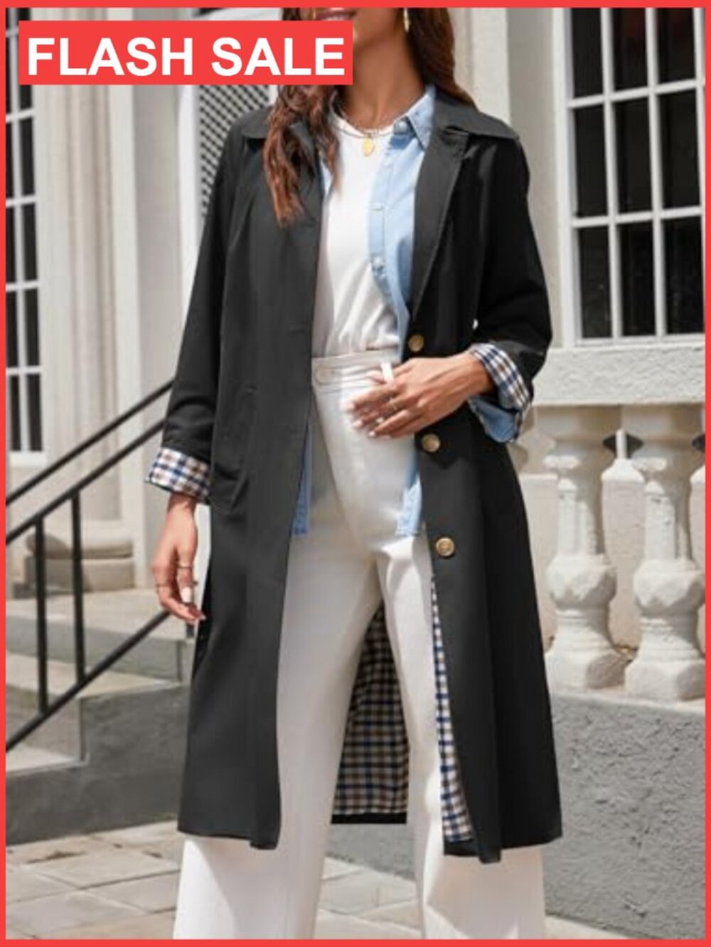 Oversized Long Trench Coat Windproof Single Breasted Faux Leather - Picture 5 of 7